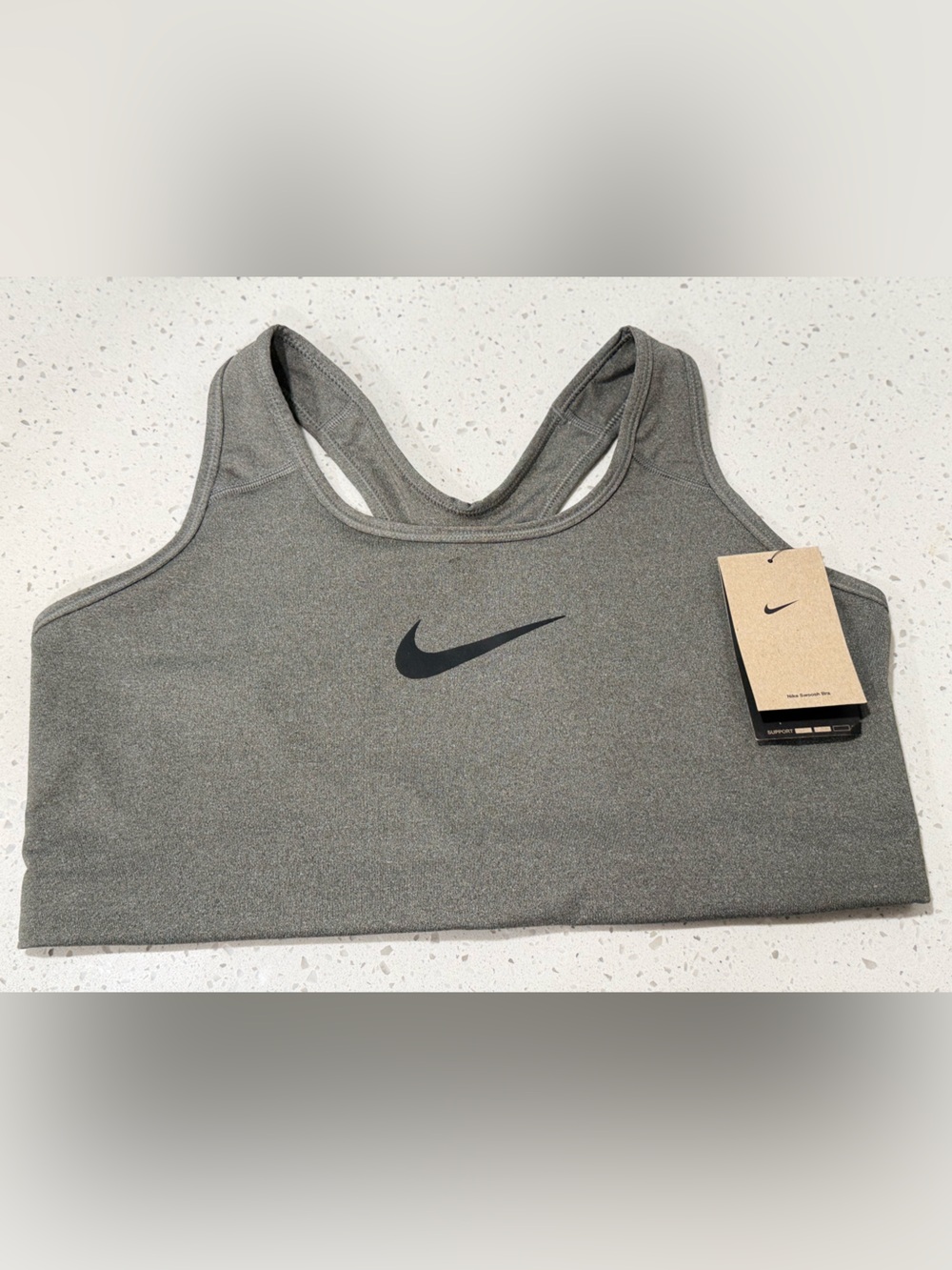 Nike Gray Racerback Sports Crop Bra with Black Swoosh